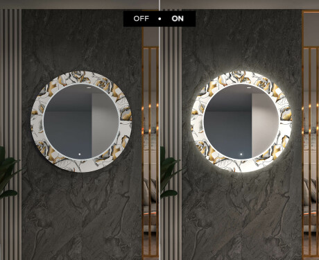 Rundt Dekorativt Speil Med LED-belysning Til Spisestue - Golden Flowers #7